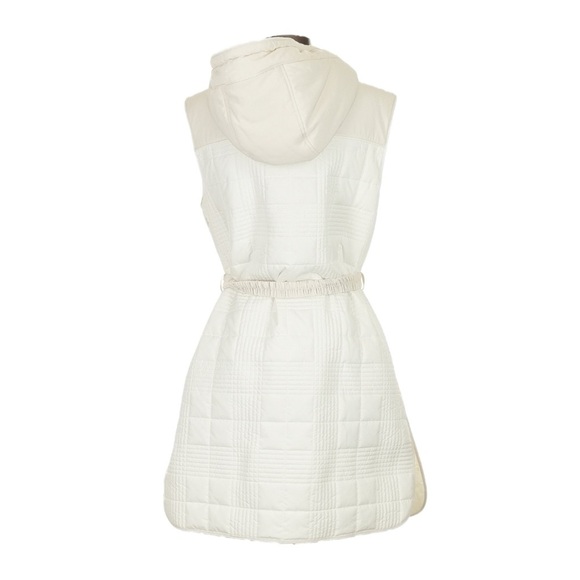 BOSS Hugo Boss Quilted Puffer Vest Dress NWT 4 Hooded Belt Water Repellent Ecru - Picture 3 of 12